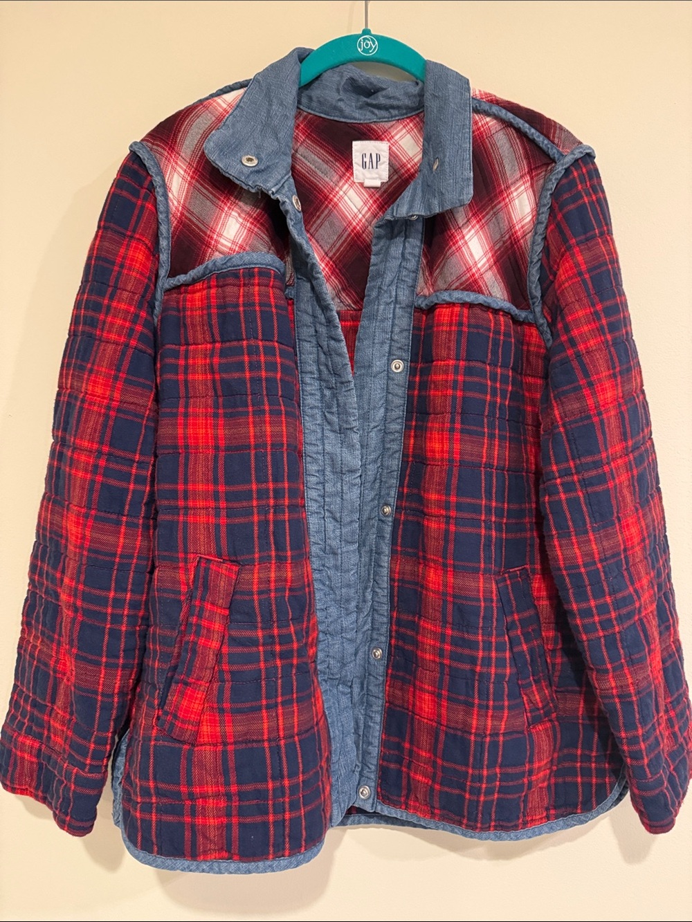 Gap Plaid Patchwork Quilted Tie-Belt Jacket M